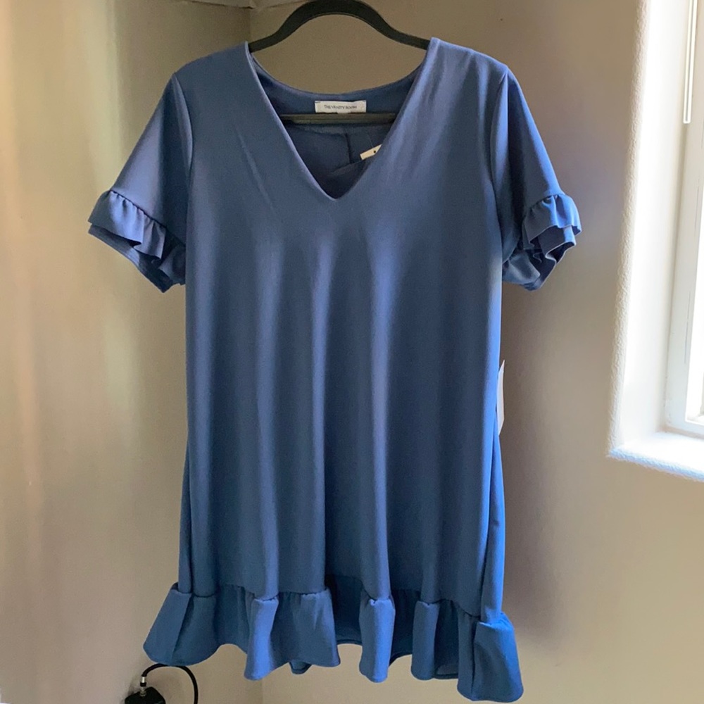 The Vanity Room blue shift dress